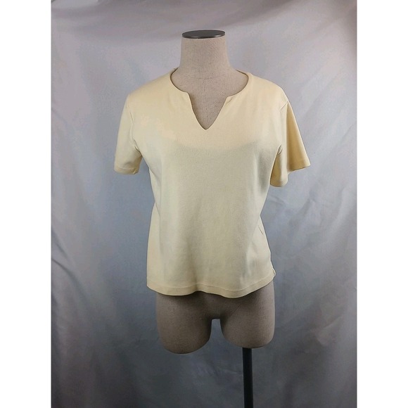 Vintage Studio Works Yellow Top Women's Petite Size Large Short Sleeve Shirt - Picture 1 of 12